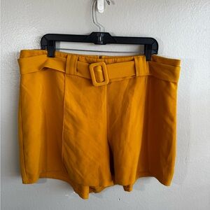 Stylish Mustard Yellow Belted Shorts